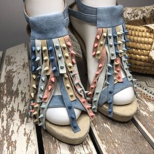 Alejandra G Pastel Blue Pink Studded Heels 37